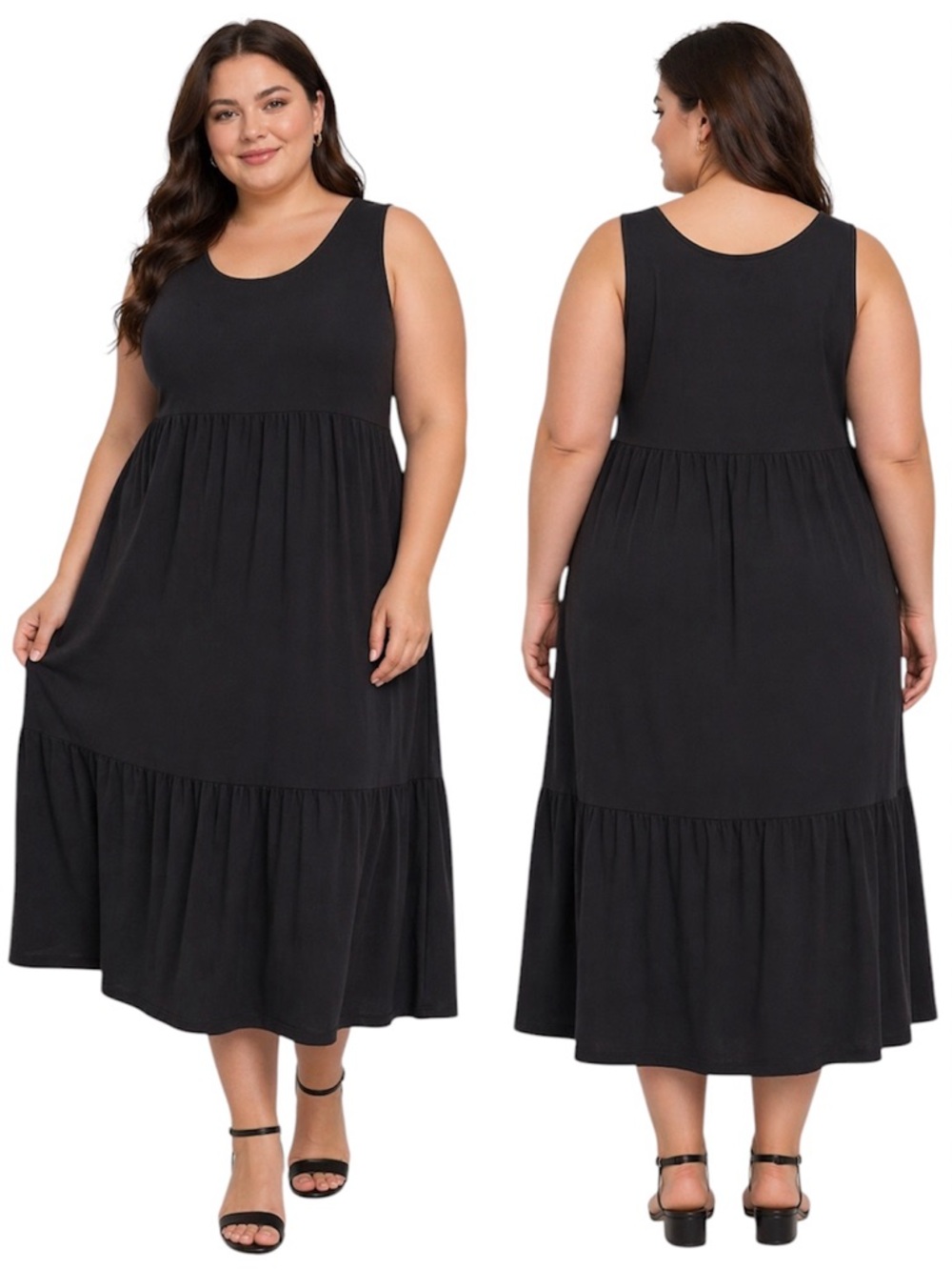 Nicole Miller Classic Plus-Size Black Ruffled Tank Midi Dress Size 2X